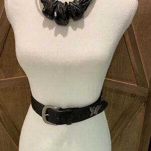 Black Leather Belt with Silver Buckle
